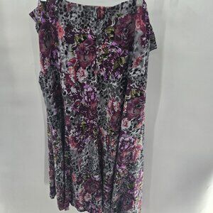 Vintage White Stag Gray Floral Elastic Waist Midi Skirt Size 2x 18w/20W